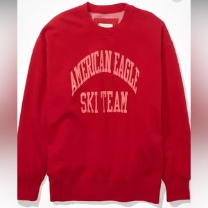 AE Red Crew Neck Super Soft Ski Team Graphic Sweatshirt Size Small